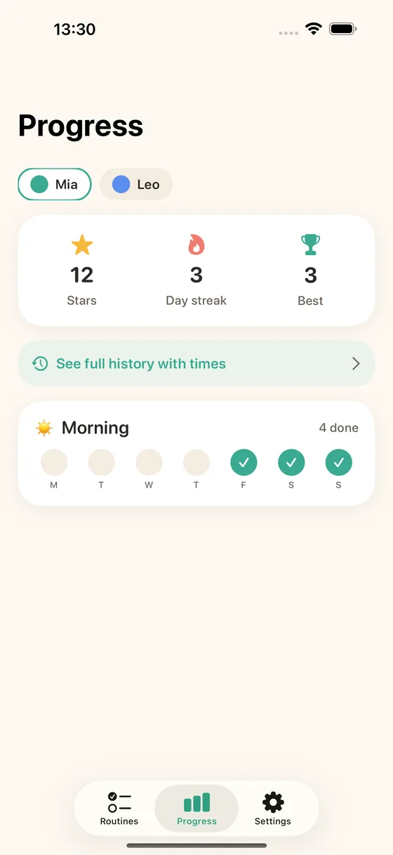 Parent progress: exactly what got done, and when.